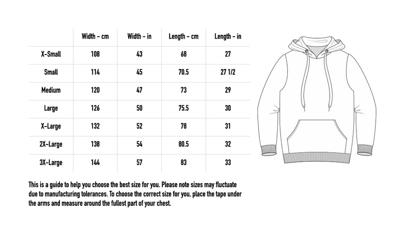 Size chart for Logo Hoodie - Navy