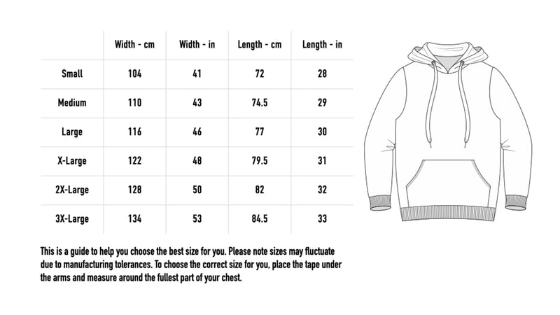 Size chart for Sauce Hoodie - Green