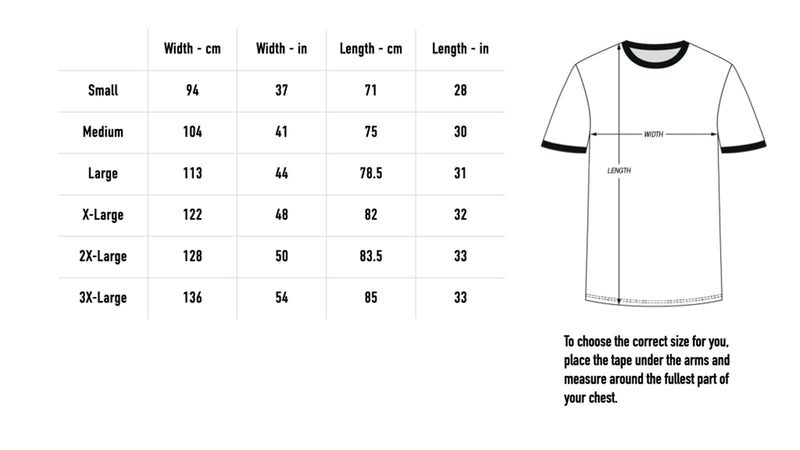 Size chart for Love Ringer Tee - White/Black