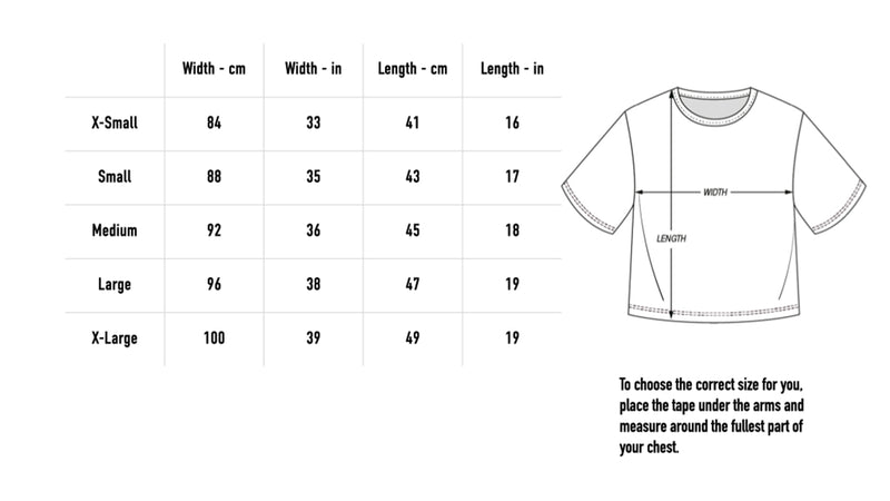 Size chart for Cariad Baby Tee - Black